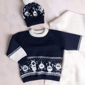 Bluum strikkesett - Monstergenser og lue i Pure Eco baby Wool