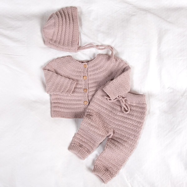 Strikkesett Babysett Perlestriper - garnpakke i Bluum Soft Merino Ull